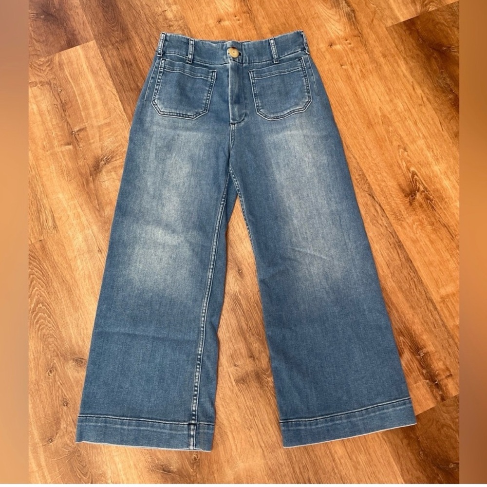 Maeve Anthropologie The Colette Wide Leg Jeans Size 28 Blue Denim Stretch Boho #